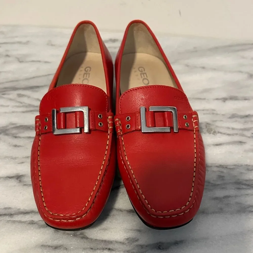 Geox Vibrant Red Leather Loafers womens sz 37.5